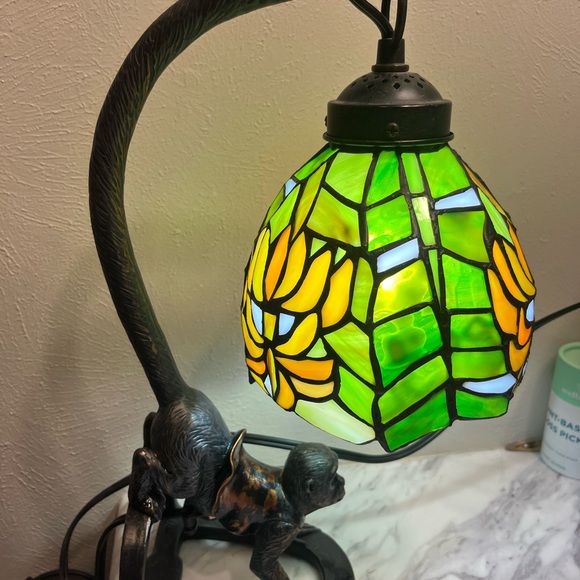 Stained Glass Monkey Lamp with Green and Yellow Shade - Picture 1 of 8